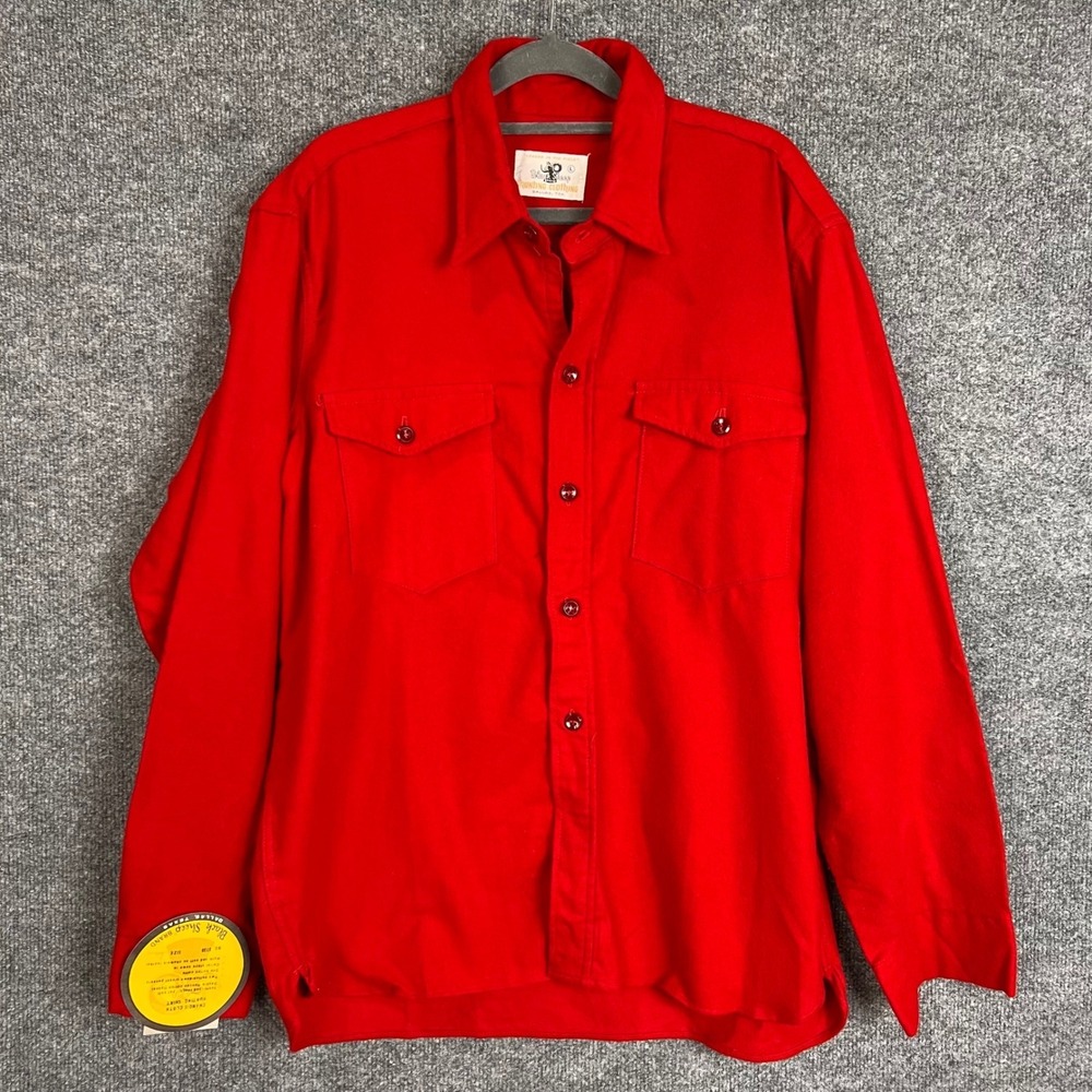 VINTAGE NWT Black Sheep Chamois Cloth Hunting Shirt L Red Cotton Flannel